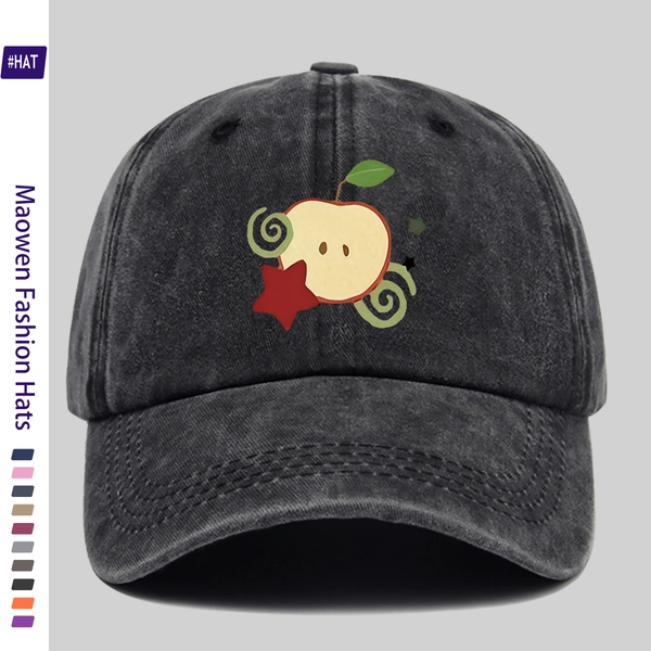 1 stuk gewassen pet met appelster-werveling warmteoverdruk-ontwerp, nieuwe herfst/winter verweerde vintage honkbalpet, uniseks - verstelbare maat lichtgewicht outdoorpet, vierseizoenenen reis- en vrijetijdspet, geschikt voor sportliefhebbers, duurzaam hoofddeksel, prachtig cadeau voor feestdagen en