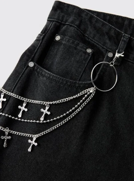 boohooMAN Men's Multi Cross Jean Chain