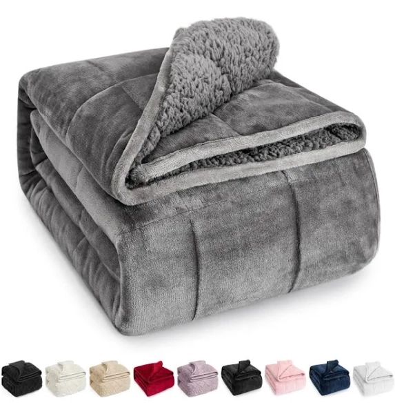 Wemore Sherpa Fleece Weighted Blanket for Adult, 15 lbs Dual Sided Cozy Fluffy Heavy Blanket, Ultra Fuzzy Throw Blanket with Soft Plush Flannel Top,