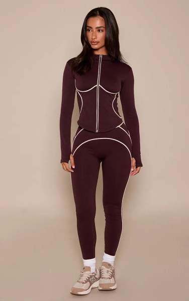 Petite Chocolate Seamless Contrast Detail Leggings