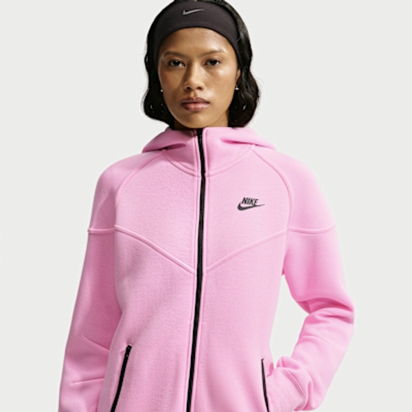 Nike Sportswear Tech Fleece Windrunner Women's Full-Zip Hoodie - Pink Rise/Black - Size XS