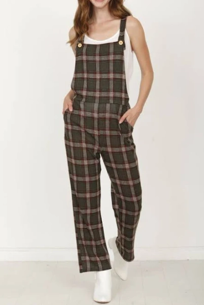 Heather Olive Plaid Overall Jumpsuit_Plus