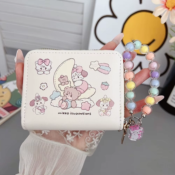 Kawaii PU Leather Short Wallet Mikko Credit Card Holoder Coin Purse Mini with Rope Pendant Card Wallets Girl - AliExpress 1524