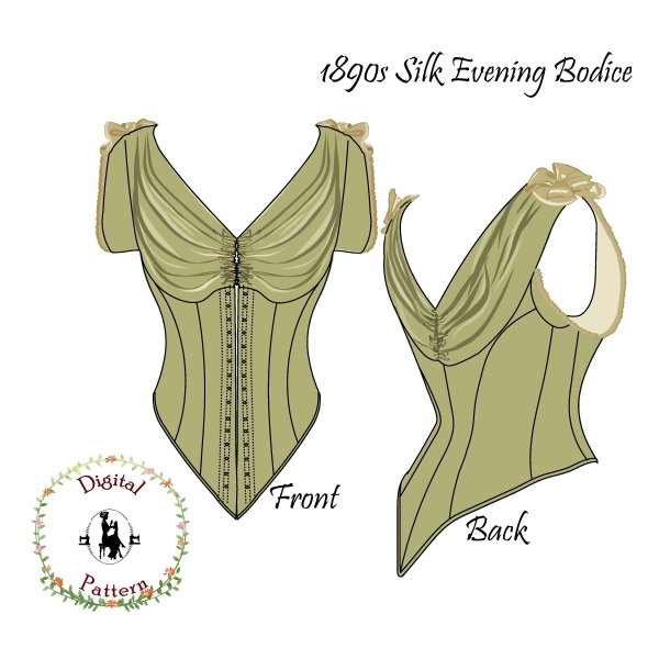 1890s Evening Bodice Sewing Pattern | Victorian Edwardian Draped Bertha (PDF Pattern)