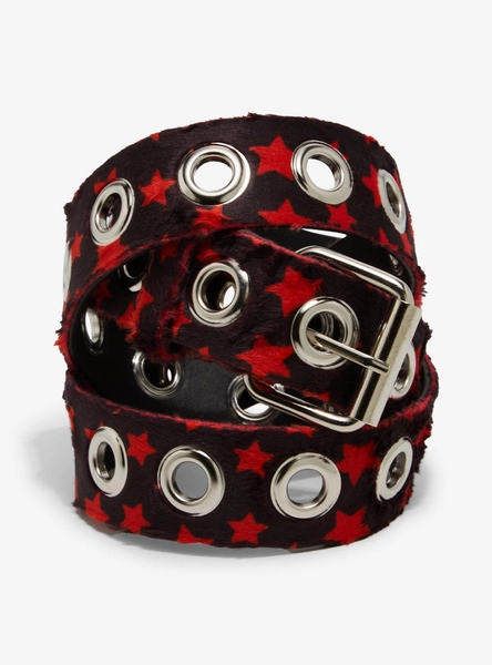 Black & Red Star Faux Fur Grommet Belt