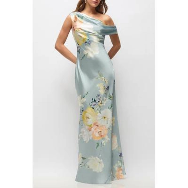 After Six Liv Print One-Shoulder Gown in Mist Multi at Nordstrom, Size Large