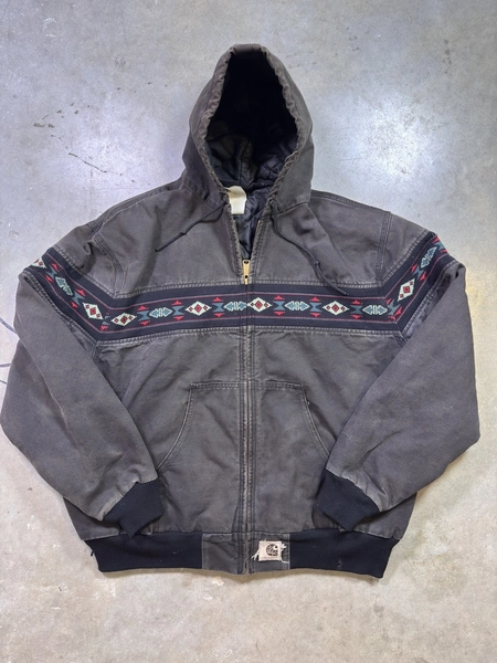 Vintage Carhartt Black/Grey Aztec Jacket XL perfect wear &amp; distressing 90’s