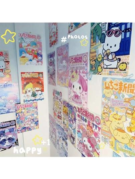 Sanrio 24pcs Sanrio Cartoon Poster Set, Multiple Classic Cartoon Characters Hello Kitty, Pochacco, My Melody, Kuromi, Bright Colors, Beautiful Patterns, Suitable For Wall Decorations Or Collections, Medium Size, Suitable For Offices, Bedrooms And Other Occasions Of Decorative Needs, The Perfect Holiday Gift Room Decor Home Decor Bathroom Decor Wall Art Kitchen Home Decor Living Room Wall Paper Wall Stickers House Decor Bedroom Decor Room Decoration Stuff Living Room Decor