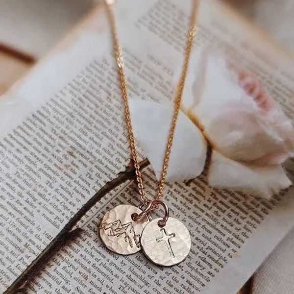 14K Gold Filled Silver Bible Verse Cross Necklace