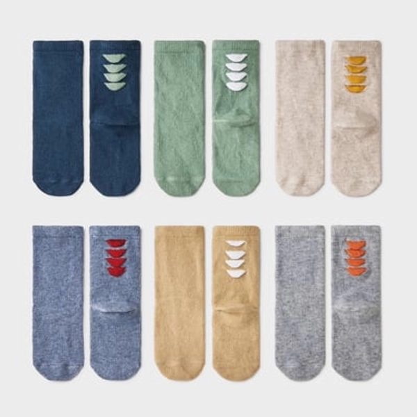 Toddler 6pk 'Dino' Crew Socks - Cat & Jack™ 4T-5T: Lightweight Knit, Flat Seams, Solid Pattern