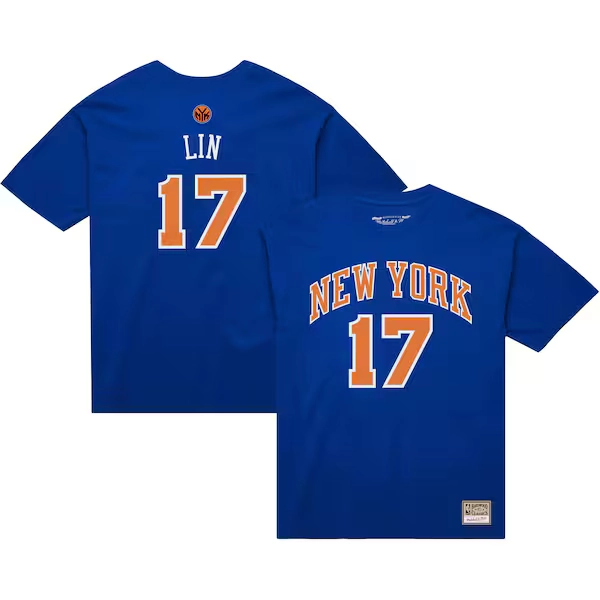 Men's New York Knicks Jeremy Lin Mitchell & Ness Blue Name & Number T-Shirt