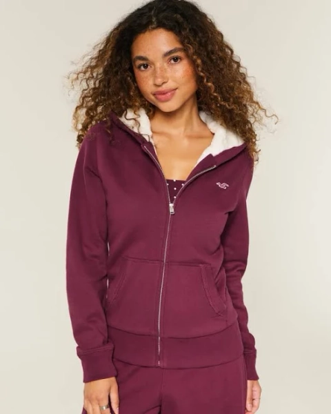 Hollister Women's Faux Fur-Lined Zip-Up Hoodie