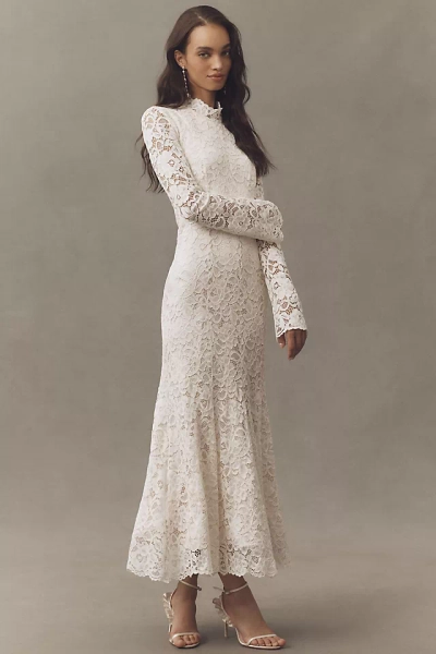 BHLDN Long-Sleeve Mock-Neck Stretch Lace Maxi Dress
