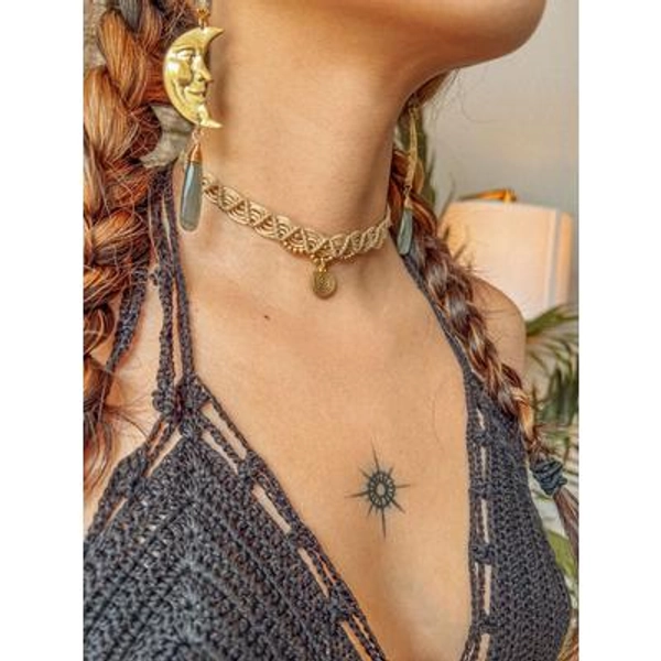 Handmade Earthy Macrame Pendant Necklace, Boho Hippie Charm Choker, Woven Braided Adjustable Beaded Beach Jewelry, Stocking Stuffer Gift