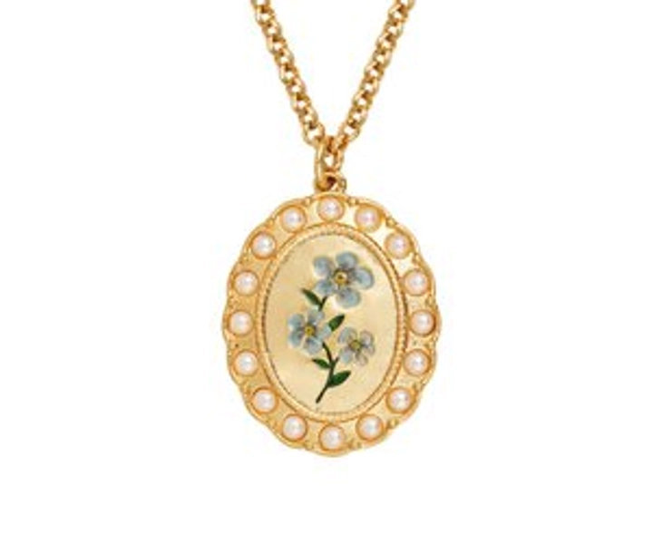 Fable England Gold Forget Me Not Pearl Cameo Necklace