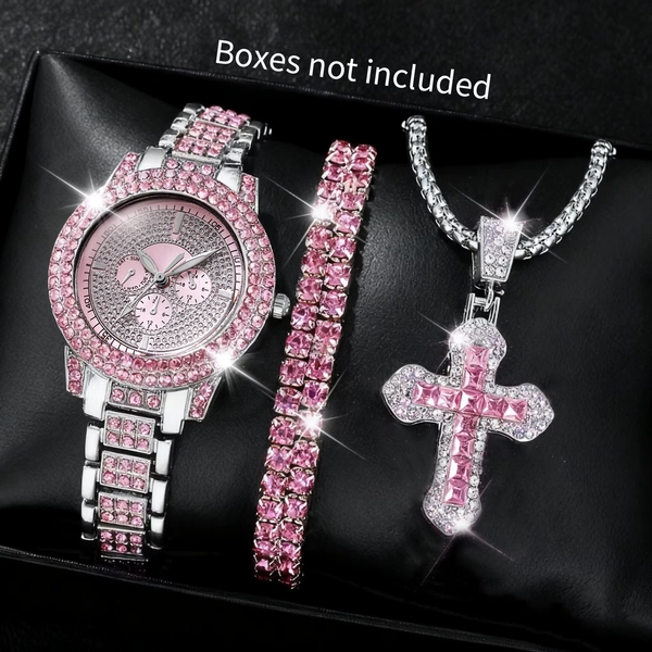 1/3PCS Luxury Rhinestone Women Watch Diamond Jewelry Set Elegant Steel Ladies Quartz Wristwatch Reloj Mujer（Without Box） - AliExpress 1511