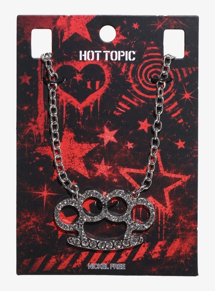 Rhinestone Brass Knuckle Pendant Necklace