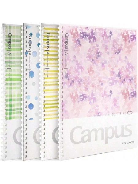 Kokuyo Spiral Notebook Journal, 4 Pack Campus B5 Soft Ring Notebooks With Dotted A 7mm Rule, 40 Sheets, Aesthetic 1 Subject Notebook In Blue Pink Yellow Green, College Office Note Taking Japan Import