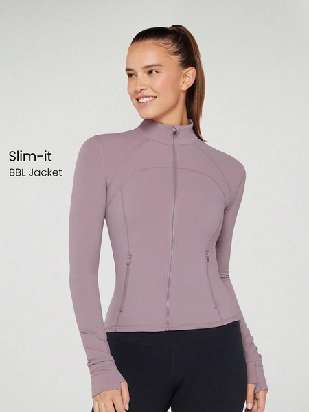 FeatherFit™ Slim-It Streamline Performance Secure Pockets Zip Up Long Sleeve Jacket Low Impact Yoga Daily Fall