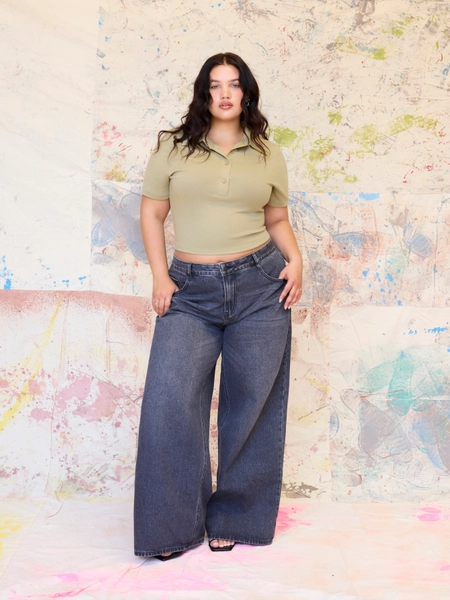 Low-Rise Baggy Jeans - Size 24 - Color Grey