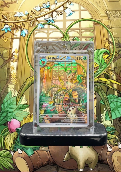 Leafeon Custom Pokemon Card Rainbow Holographic – Eeveelution Grass Fan Art Handmade Collectible – Nicola Moro Artwork – TCG Style Card