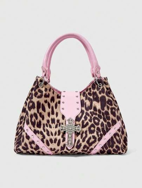 ROMWE Grunge Punk Fashionable Women Shoulder Bag, Leopard Print Minimalist & Practical Multipurpose, Fall Winter Fashionable Cheetah Print Purse For Women, New Fall Winter Tiger Print Bag For Women