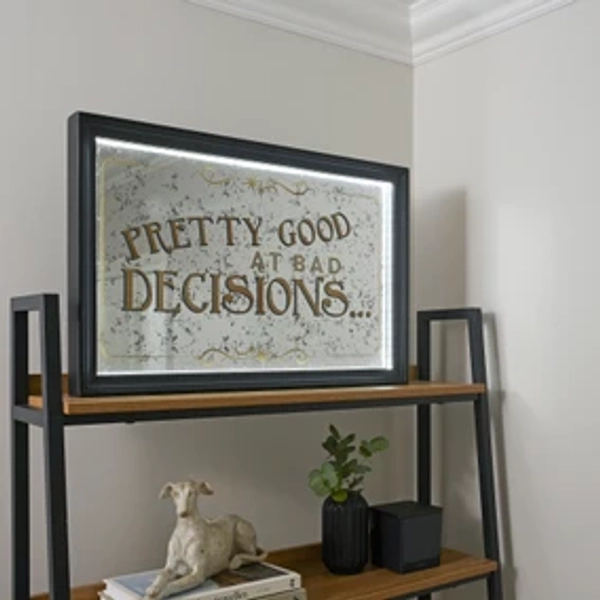 Bad Decisions Light Up Mirrored Wall Art