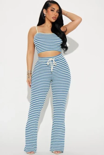 Fashion Nova Sleeveless Crochet Cropped Cami Flare Pant Set