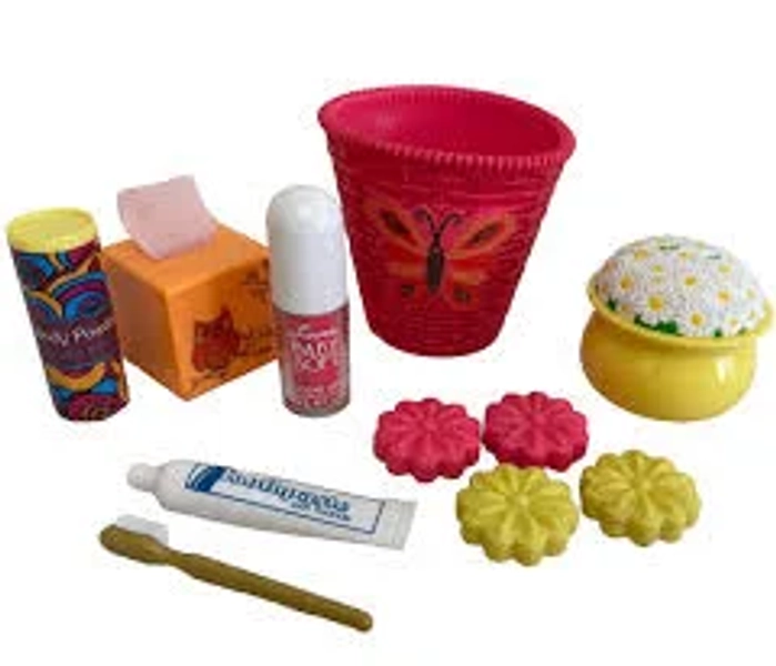 NEW American Girl Julie Groovy Bathroom 11pc LOT Wastebasket Powder Soap Tissue+