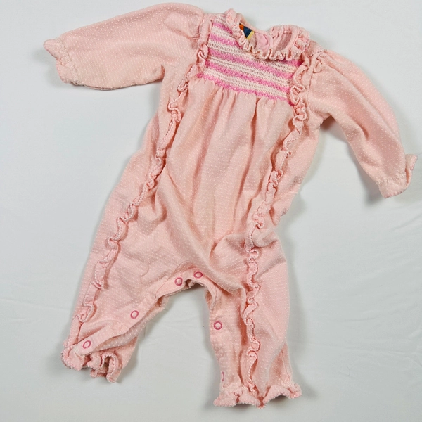 Vintage 1980s Carter's Pink Polka Dot Ruffle One Piece Jumper Sz 9 months