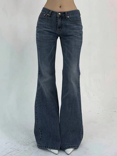 DAZY Women's Solid Color Denim Flare Pants With Pockets Low Rise Jeans