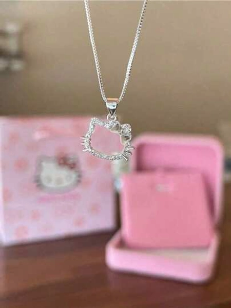 Sanrio 1pc Kitty Necklace Sweet Cute Pendant Collarbone Chain To Send Girlfriends Go Heart Gift Bow,Birthday Gift(No Gift Box)(Random Style)