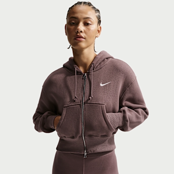 Nike Sportswear Phoenix Fleece Women's Loose Full-Zip Cropped Hoodie - Tattoo/Sail - Size XS
