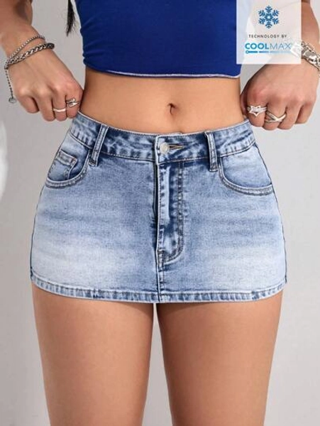 SHEIN PETITE Women's Sexy Mini Denim Skirt, Summer ,Petite Women - Size Petite XXS