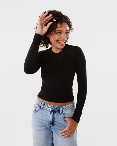 Long Sleeve Neat Fit Top Black Size 12