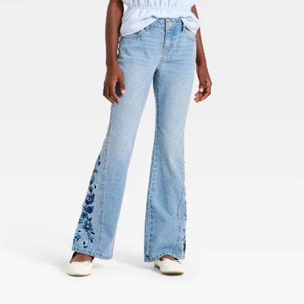 Girls' Flare Floral Jeans - Cat & Jack™ Light Wash 10