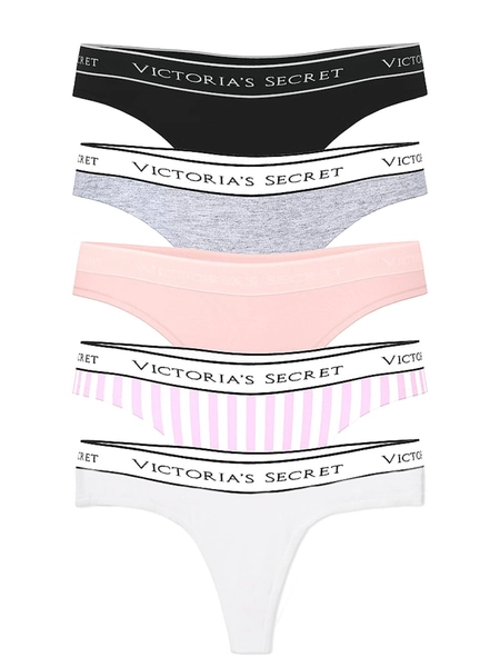Black/Grey/Pink/White Thong Knickers 5 Pack