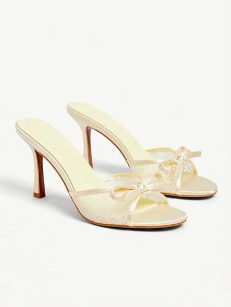 CUCCOO CHICEST Women's Yellow Mesh High Heel Sandals With Butterfly Embroidery And Lace, Elegant Romantic Stiletto Heels For Dress, Afternoon Tea, Date, Party, Holiday