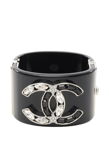 CHANEL Pre-Owned 2020 Stainless Steel and Resin Rhinestone CC Hinged Cuff bracelet | One Size
