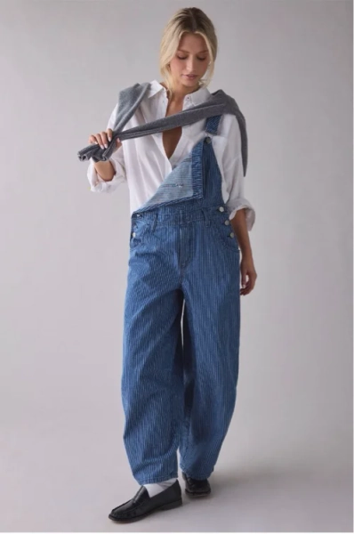 BDG Rih Pinstripe Extreme Barrel-Leg Overalls