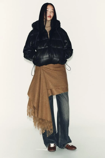 WATER-REPELLENT AND WINDPROOF QUILTED FAUX LEATHER ANORAK