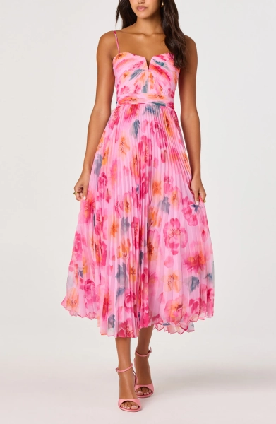 Bayley Floral Print Pleat Party Dress