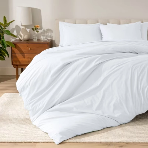 100% Organic Cotton Percale King Duvet Cover and Sham Set White by Bare Home