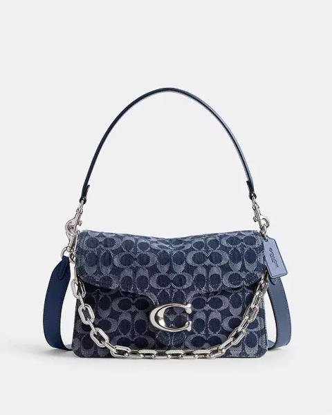 Silver/Deep Blue Multi Chain Tabby Shoulder Bag In Signature Denim