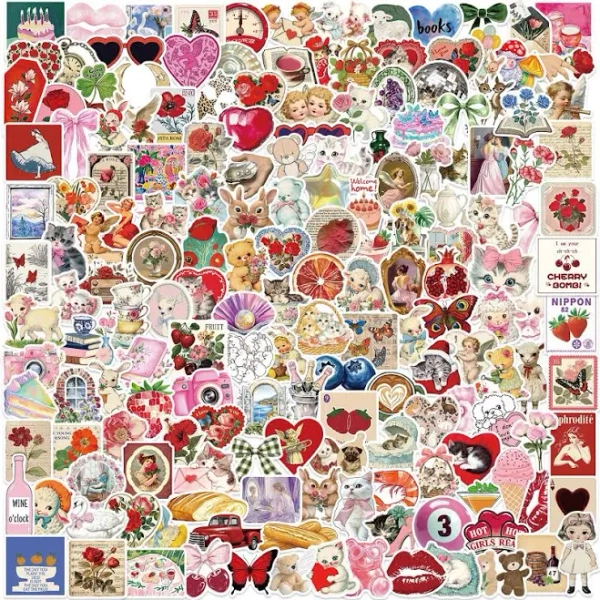 200Pcs Aesthetic Pinterest Sticker Cartoon Vintage Aesthetic Cute Decals Laptop Notebook Phone