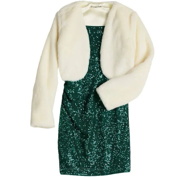 2-pc. Girls Sequin Dress & Faux Fur Bolero Set