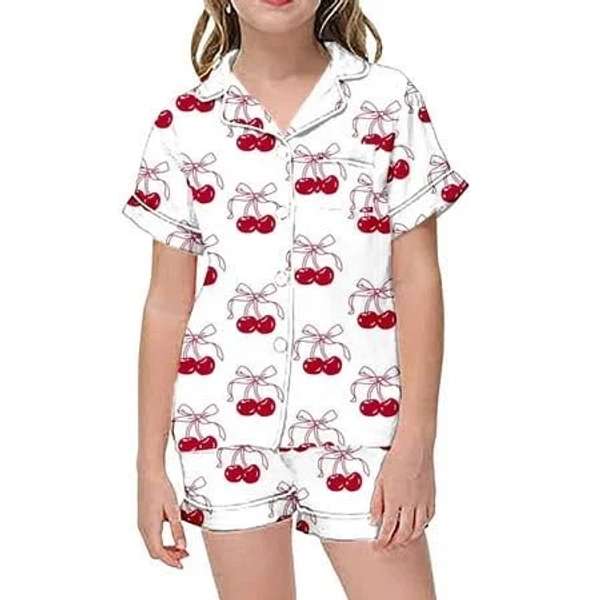 Girls Preppy Bow Silk Pajamas Set