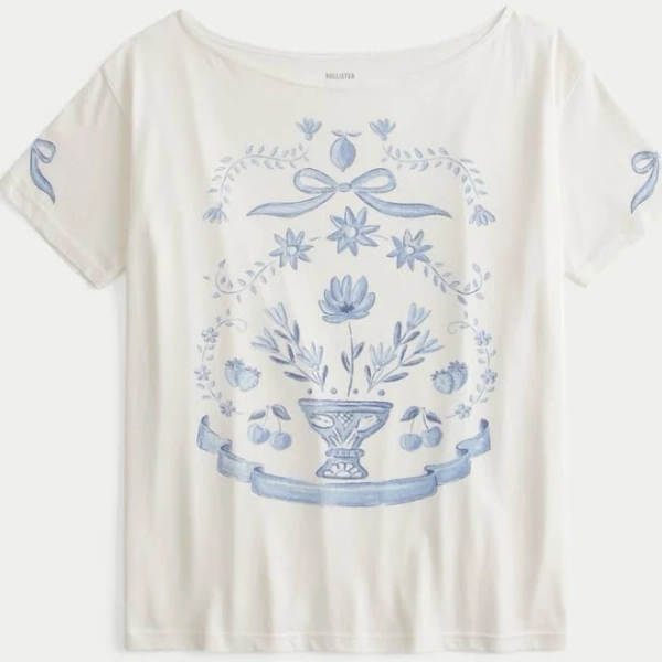 Hollister Women's Oversized Off-The-Shoulder Graphic Tee