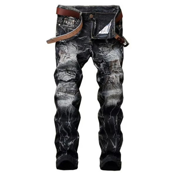 DDAPJ pyju Jeans for Men Fashion Ripped Frayed Slim Fit Jeans Straight Leg Skinny Distressed Destroyed Jeans Cool Street Denim Pants