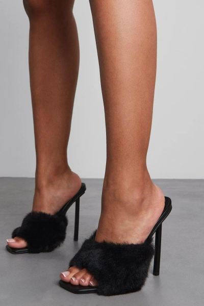Faux Fur Heeled Mules
